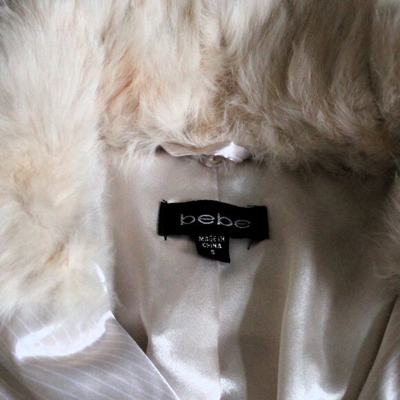 BEBE Satin Down Jacket with Removable Rabbit Fur Collar, Small - Picture 8 of 15